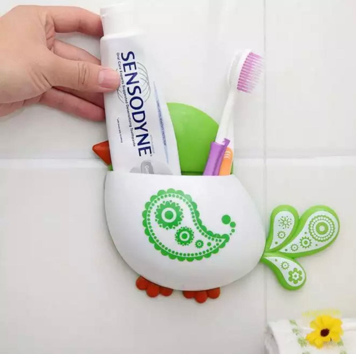 Cartoon Bird Pattern Suction Cup Tooth Brush Holder, Cute Cartoon Sucker Hook Toothbrush Holder, Wall Mounted Pen And Toothpaste Rack, Drain Free Comb Spoons Storage Box Cartoon Bird Pattern Suction Cup Tooth Brush Holder, Cute Cartoon Sucker Hook Toothbrush Holder, Wall Mounted Pen And Toothpaste Rack, Drain Free Comb Spoons Storage Box